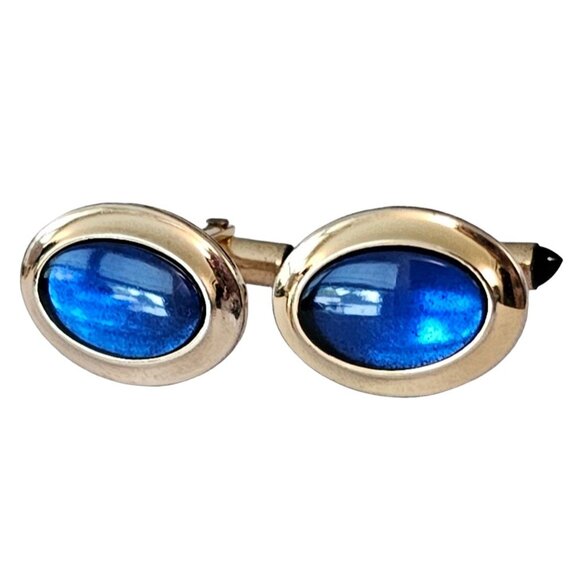 Correct Gold Tone Oval And Bullet Glass Cab Cufflinks, Signed L88